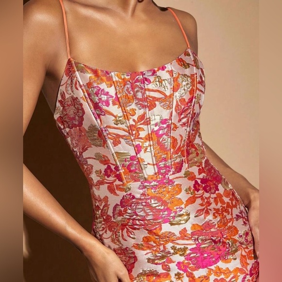 Floral Jacquard Cami Dress SZ M Elegant Cocktail Wedding Guest New✨Highly ✨✨ - Picture 3 of 8